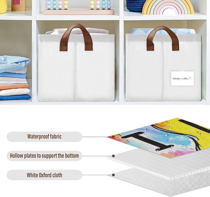 I Love Music Quoted Musical Guitar Storage Basket Foldable Cube Storage Bins with Handles&Label Collapsible Organizer Box Bin Large Rectangle Decorative Baskets for Shelves Home Room Closet, 2 Pack