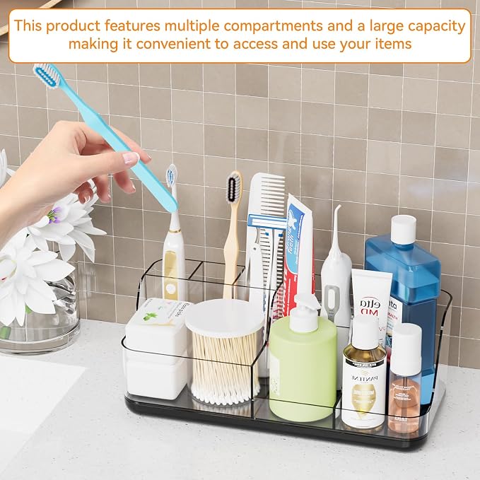 Mens Bathroom Organizer and Storage,Black Bathroom Sink Caddy Countertop,Large 7 Slot Vanity Bathroom Toiletry Organizers and Toothbrush Holders for Toothpaste,Electric Tooth Brush Organizer