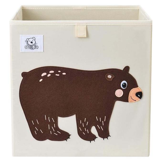 13 Inch Animal Cube Storage Bins, Foldable Fabric Kids Toy Box & Toy Chest | Kids Storage Cubes, Toy Storage Organizer Basket for Toddlers, Boys and Girls, Playroom and Nursery (Bear)