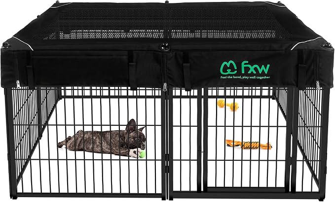 FXW Homeplus Indoor Dog Playpen with Mesh Top Cover, 24" H, 8 Panels | Calm Indoor Play Area, Cover Helps Deter Jump-Outs, for Puppies & Small Dogs, Patented
