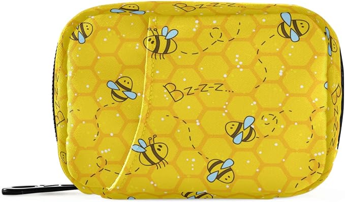 Pill Case 7 Day Pill Organizer Bees Honeycombs Travel Pill Case Portable Weekly Pill Box Bag Container Vitamin Supplement Holder with Zipper for Family Business