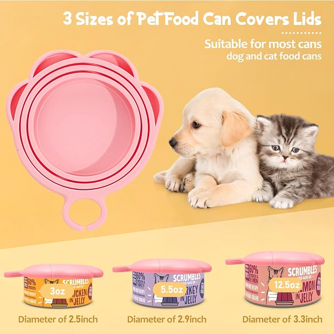 Kerros Cat Food Can Covers with Spoon, Silicone Pet Can Lids | Silicone Pet Food Can Lids with Cute Paw Spoon, for Cat and Dog Wet Food Cans, Storage and Serving