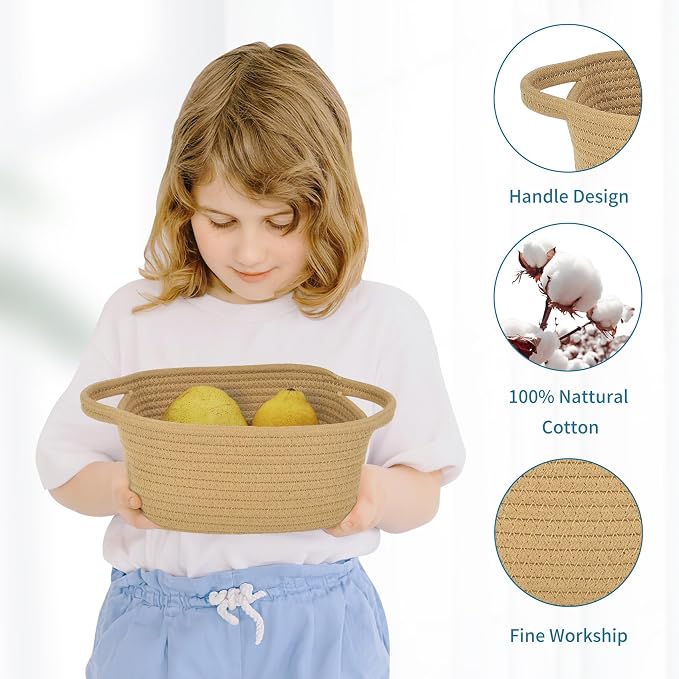ABenkle Small Storage Basket, Mini Cotton Rope Woven Basket, Cute Boho Decorative Toy Storage Bin