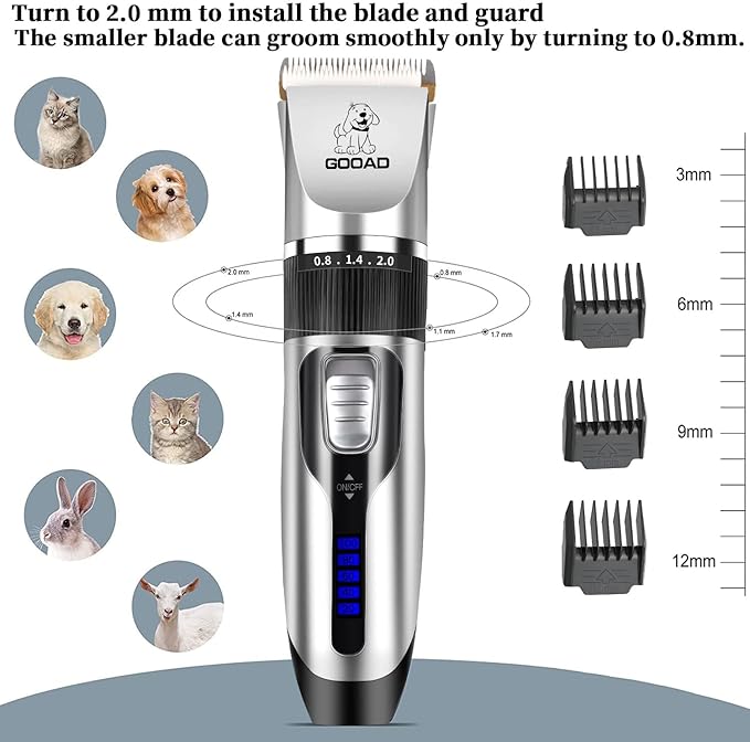 Dog Clippers Grooming Kit and Paw Trimmer,Cordless,Low Noise, Electric Quiet,Rechargeable, Dog Trimmer Grooming, Pet Hair Clippers for Thick Coats,Shaver for Small and Large Dogs Cats(Silver)