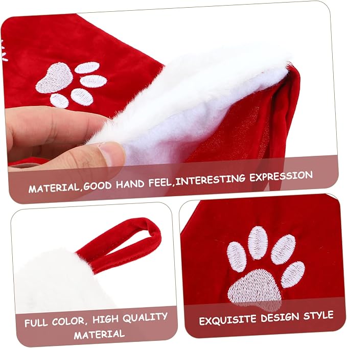 1pc Christmas Stocking Decor Pet Paw Print Embroidered Hanging Sock for Holiday Decorations Adorable Candy Storage for for Boys and Girls Christmas