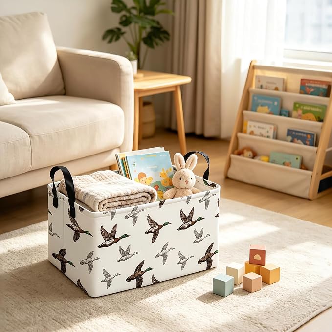 Rectangular Storage Basket Nursery Toy Organizer Mallard Duck | Storage Bin Foldable Canvas with Handles for Organizing Home Kitchen Children Toys Office Closet Shelf Baskets