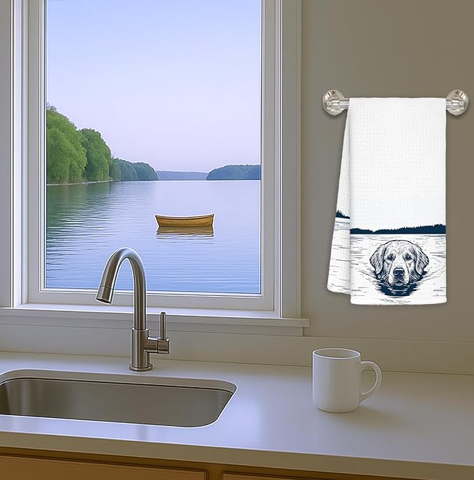Lake House Decor Dish Towels,Funny Lake Dog Kitchen Towels Decorative,Lake House Gifts,Dog Lover Mom Gifts Hand Towels Drying Cloth for Kitchen Bathroom Decor,16x24 Inch