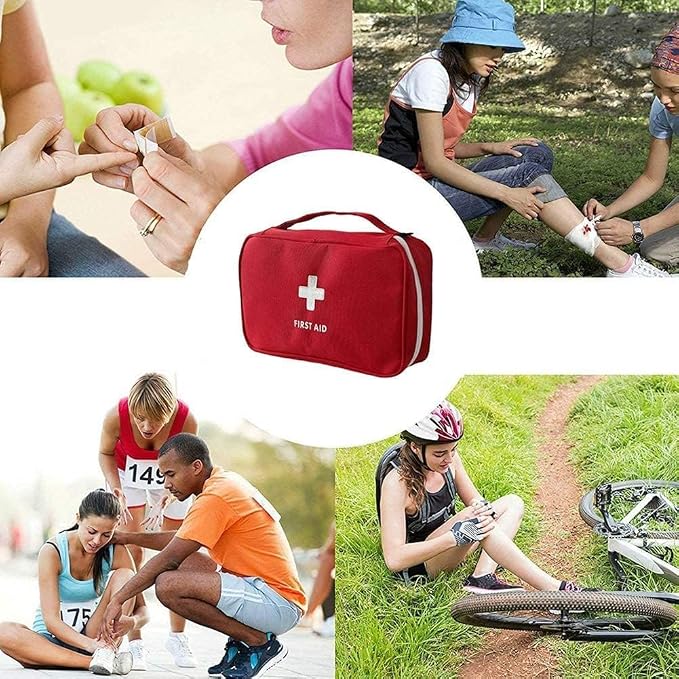 4 Pack First Aid Bag Empty Portable Mini Emergency Storage Red | Camping & Hiking Use, Home & Travel Ready, Compact & Lightweight, Zippered Closure, Survival Kit Organizer