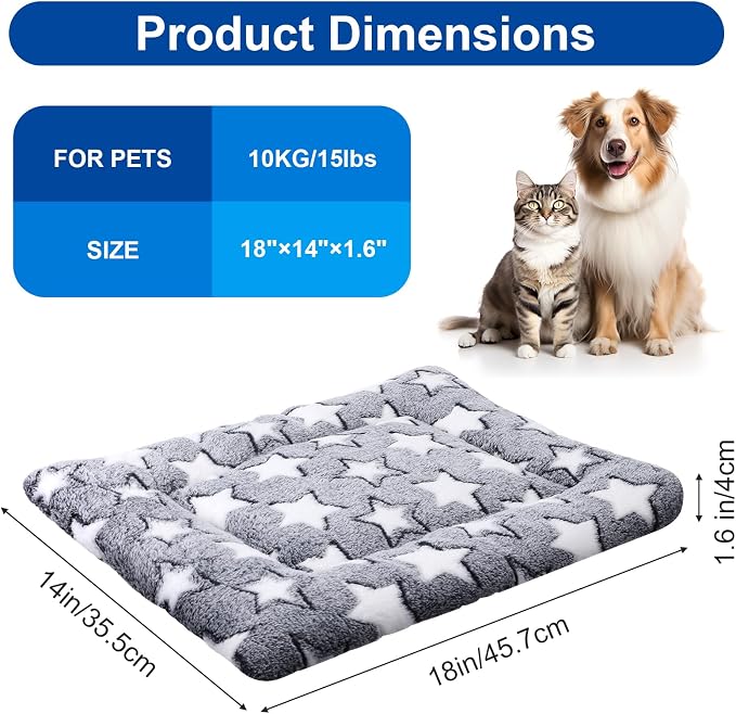 4 Pcs Reversible Dog Bed Mat, Soft Machine Washable Kennel Pad and Crate Mat for Small Medium Large Dogs, Pet Bedding for Home Travel and Crates (18 x 14 x 1.6 Inch,Gray)