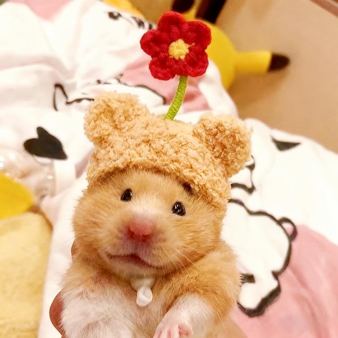 7 Pcs Hamster Hats Mini Party Hats for Small Animals, Cute Hand Knitted Tiny Hats for Snakes Lizards Bearded Dragon Guinea Pig Bunny Reptile Hamster Pets Clothes Holiday Party Costume Accessories
