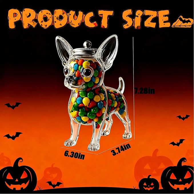 Chihuahua Candy Jar,Cute Airtight Dog Snack Container for Cookies, Clear Airtight Decorative Food Storage Container, Cookies, Candies, Coffee Pods,Pet Lovers Gifts (Chihuahua style)