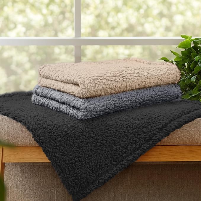 1 Pack 3 Calming Blankets Fluffy Premium Fleece Pet Blanket Soft Sherpa Throw for Dog Puppy Cat Beige/Black/Grey Medium (30" x20'') | Fluffy Throw Blanket Washeble for Crate Bed Couch Indoor. Cozy Pet Blanket, Puppy Essentials Dog gift,Beige/Black/Grey...