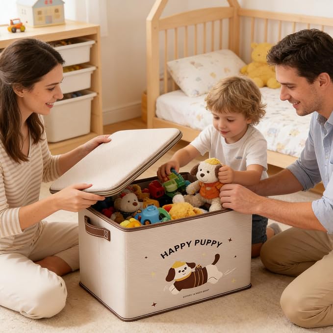 Storage Lock Box Heavy-Duty Waterproof Stackable Cabinet Bins with Puppy | Lockable Storage Containers for Package Toy Delivery Travel Closet Garage Bedroom Bathroom Kitchen