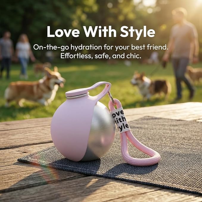 Portable Dog Water Bottle - Foldable Pet Water Bottle for Dogs,2 in 1 Stainless Steel DogWater Dispenser Portable for Small Dog Walking, Hiking & Travel, Leak-Proof & Spill Proof Compact Dogs Travel
