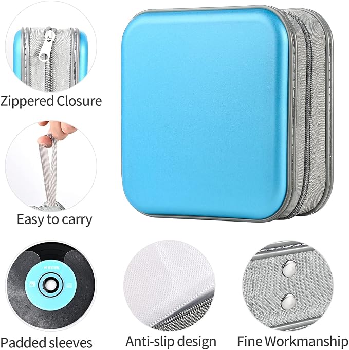 UENTIP DVD Case,48 Capacity CD Case Portable Holder,For Car Home Travel | CD Holder DVD Case, Smooth Double Zipper, Hard Plastic Shell, Scratch-Resistant, Slip-Resistant Tab, Blu-ray/CD/DVD Storage