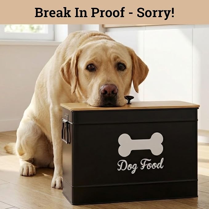 Metal Dog Food Container 15-20 lbs w/ Airtight Bamboo Lid, 70 Cup Capacity | Pet Jar For Dogs up to 100lbs, Airtight Bamboo Lid, Sturdy Comfortable Metal Handle, Powder Coated Iron, Kibble Storage Bin