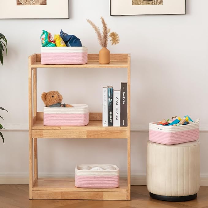 OIAHOMY 4 PACK 12L Storage Baskets for Organizing Storage Bins Pink | Small Bins for Shelves Small Storage Basket Shelf Baskets Organizer Baskets for Gifts Empty Cute Decorative Storage Bins