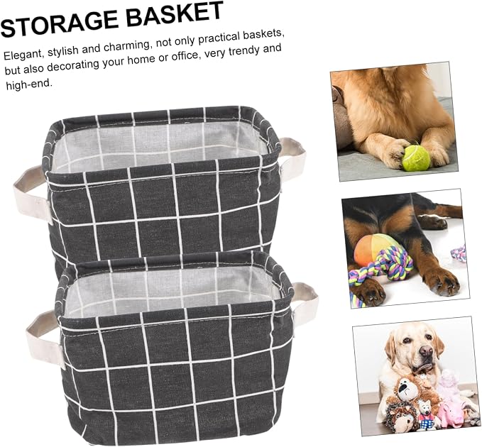 DOITOOL 2pcs Cotton Linen Storage Baskets Handles Versatile Organizer for Pet Items Cosmetics and Sundries and Portable Home Storage