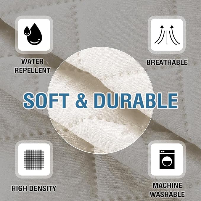 H.VERSAILTEX Water Resistant Couch Arm Covers for Sofa, 2 Pack, Ivory/Beige | Waterproof Armchair Caddy, Couch Arm Covers Remote Control Holder Sofa Armrest Organizer for Magazine, Tablet, Phone, iPad