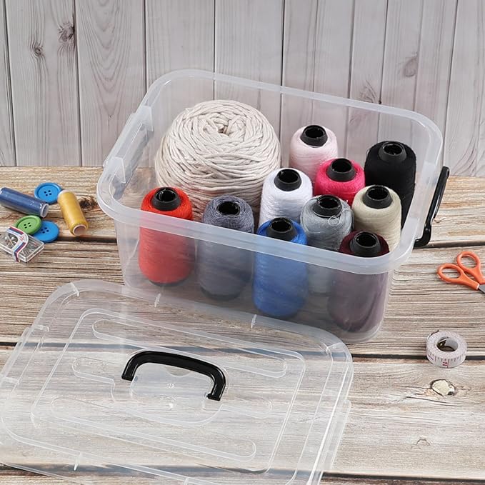 Quickquick 8 L Plastic Latching Box with Handle, Clear Storage Bins, 2-Pack
