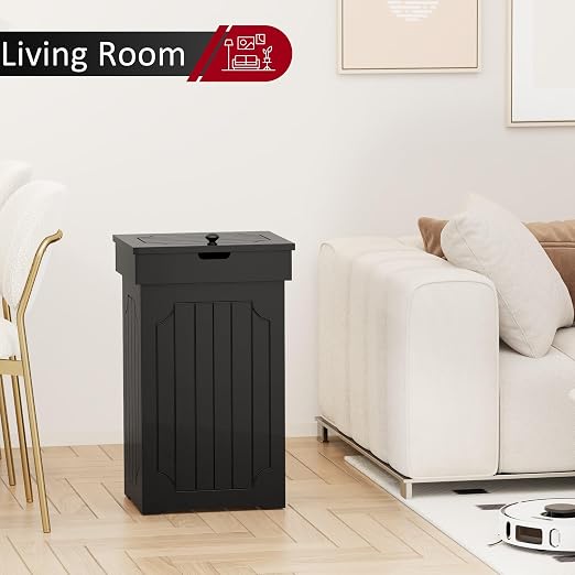Function Home Trash Can Cabinet, 13 Gallon Kitchen Garbage Can, Wood Recycling Trash Bin, Freestanding Dog Proof Trash Can, Farmhouse Trash Cabinet with Lid for Home Kitchen Bathroom, Black