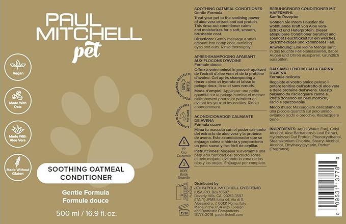 Paul Mitchell Pet Soothing Oatmeal Conditioner, Gentle Formula, 16.9 fl oz