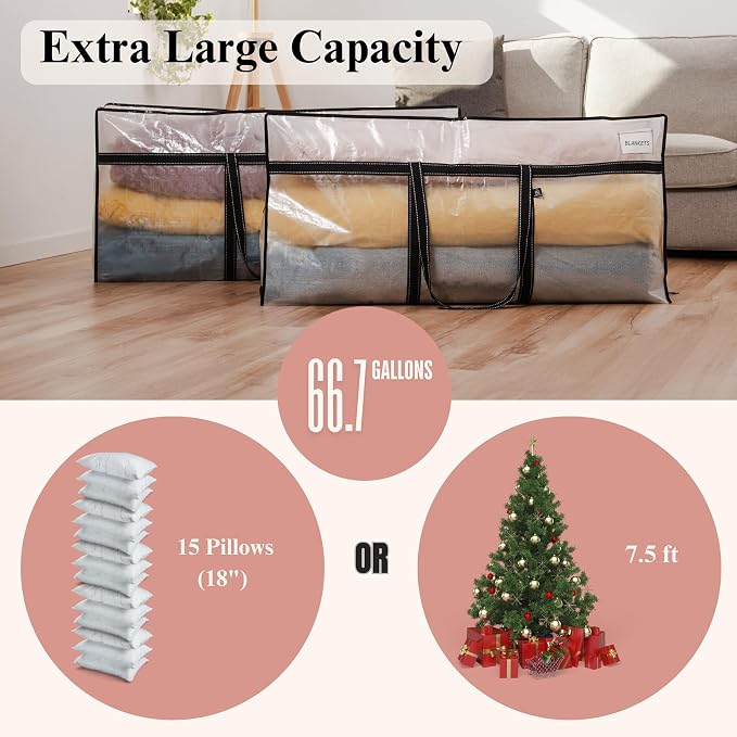 VENO 1 Pack Extra Large Moving Bags, Heavy Duty Storage, Moving Boxes, Large Storage Bins with Lids Alternative for College, Christmas Tree, Packing Supplies Essentials (Clear, 1 Pack)