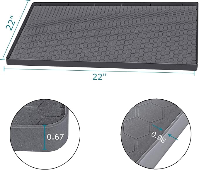 Under Sink Mat 22 x 22, Silicone Under Sink Liner for Kitchen Waterproof Bathroom Cabinet Mat, Grey