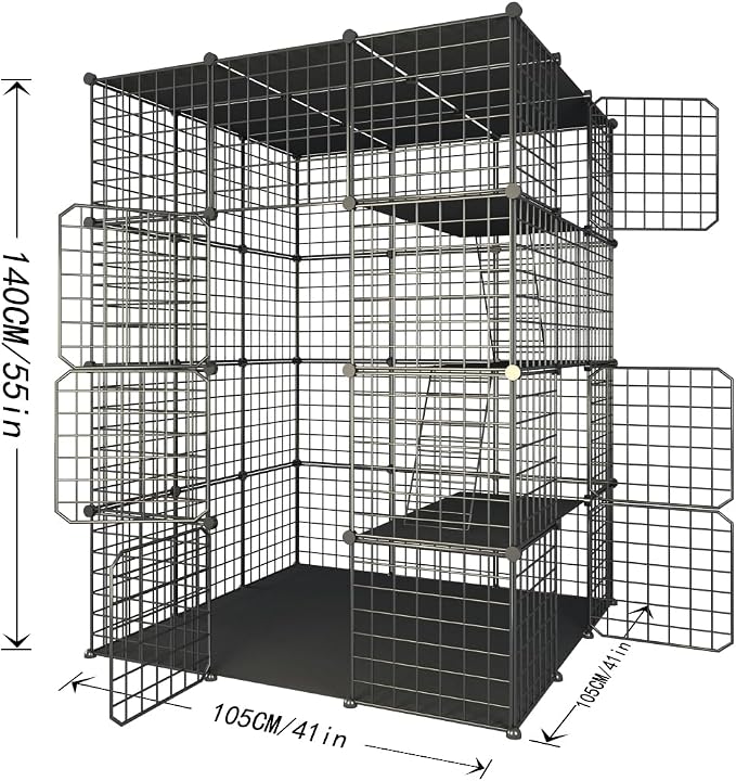 Indoor Cat Cage Enclosure DIY,Cat Playpen Catio Thick Metal Wire Kennels for 1-3 Cats Kitten Cage Detachable Patio Cat Crate（Only Cage）