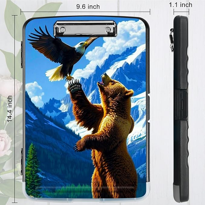 Bear and Eagle A4 Clipboard with Storage Pen Holder, Clipboards Organizer Nursing Clipboard Foldable File Folder Plastic Clipboard Folio Clip Board for Office Students Classroom Doctor