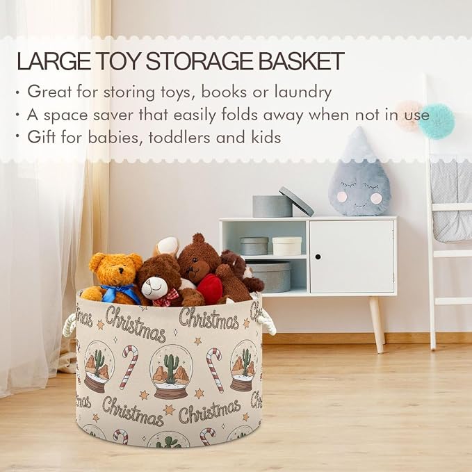DOMIKING Large Storage Basket for Toys Christmas Crystal Ball Beige Storage Bin Box Organizer Basket for Playroom Nursery Clothes Home Decor