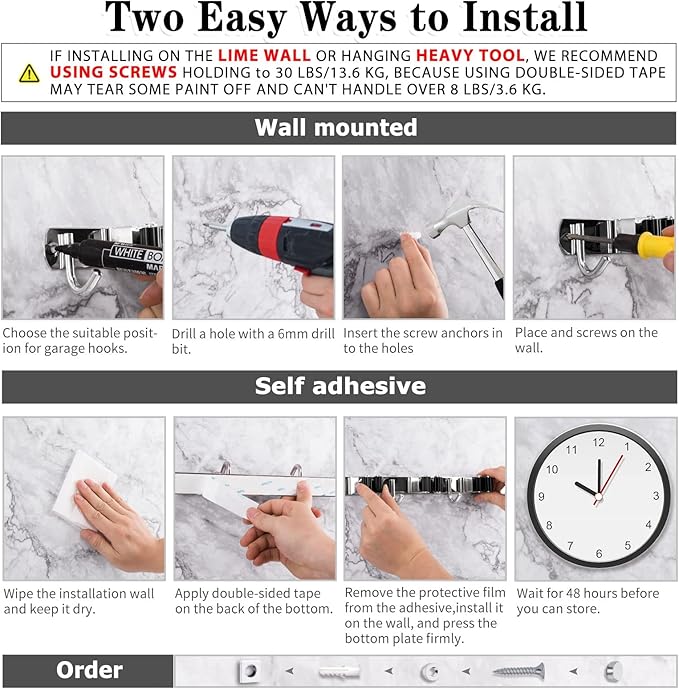2 Pack Broom Holder Wall Mount, 3 Racks 4 Hooks Mop and Broom Organizer | Mop Holder Wall Mount and Broom Hanger for Garage, Laundry Room, Kitchen and Utility Storage