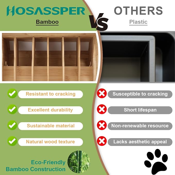 Bamboo Cat Food Can Organizer. Upgraded 2-tier stackable design Holds 42 (3oz) cans. Perfect for pantry/kitchen Durable & space-saving pet food storage rack (Small)