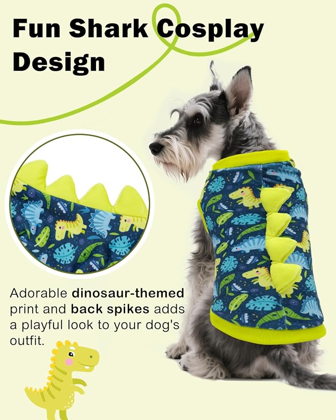 CuteBone Dinosaur Costume Dog Shirt, Stretchy Velvet T-Shirt Clothes for Medium Dogs, Soft & Breathable Pet Tee Outfit Frenchie Apparel for Daily Wear, Cozy Pullover Design Puppy Fashion COSBX06XL