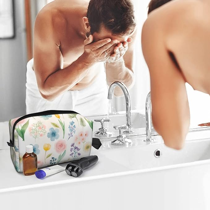 Watercolor Floral Makeup Bag - Durable 600D Oxford Fabric Travel Cosmetic Bag, Shockproof Foam Padded Toiletry Organizer for Gym & Daily Use 10x6.2x4.9 Inch