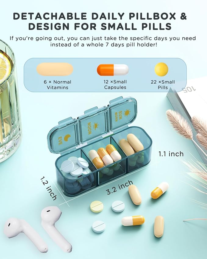Acedada Pill Organizer 3 Times A Day, 7 Day Pill Box 3X A Day, Blue | Weekly Vitamin Box Organizer with 7 Separate Containers, Portable Daily Medicine Planner Case for Vitamin Fish Oil Supplement