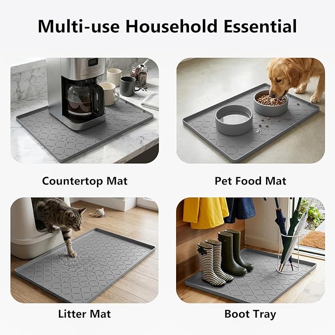 Mateeylife Under Sink Mat Kitchen Waterproof, Silicone Sink Tray 22"X31" | Under Sink Organizer Cabinet Shelf Protective Liner, Multi-use Silicone Mat for Boot Tray & Litter Mat, Dark Grey