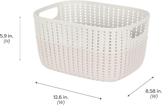 Simplify 2 Pack 2 Tone Sailor Knot Plastic Storage Tote | Decorative Basket | Closet Organization | De-clutter | Accessories | Toys | Bathroom Organization | Medium | Ivory