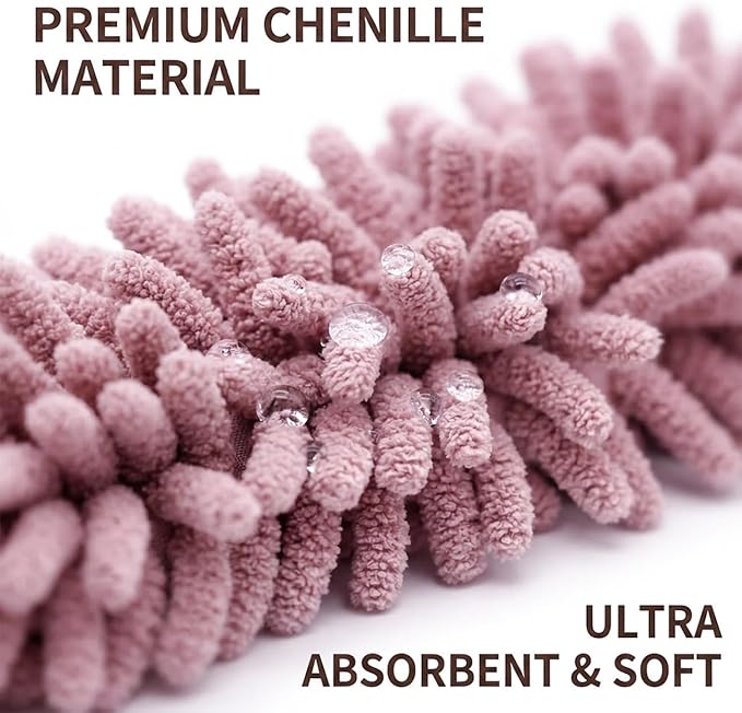 Cute Dog Chenille Hand Towel, 3D Puppy Hangable Fuzzy Ball Hand Towel Microfiber Super Soft Absorbent Bathroom & Kitchen Towels with Hanging Loop, Can Be Placed on the Sink Countertop (Pink+Green)