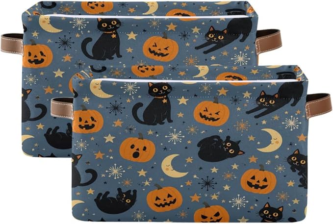 Kigai Storage Basket, Fabric Collapsible Closet Organizer Bin | Halloween Pumpkins Waterproof Foldable Canvas Basket with Handles for Shelves, Nursery, Closet, Bedroom & Bathroom