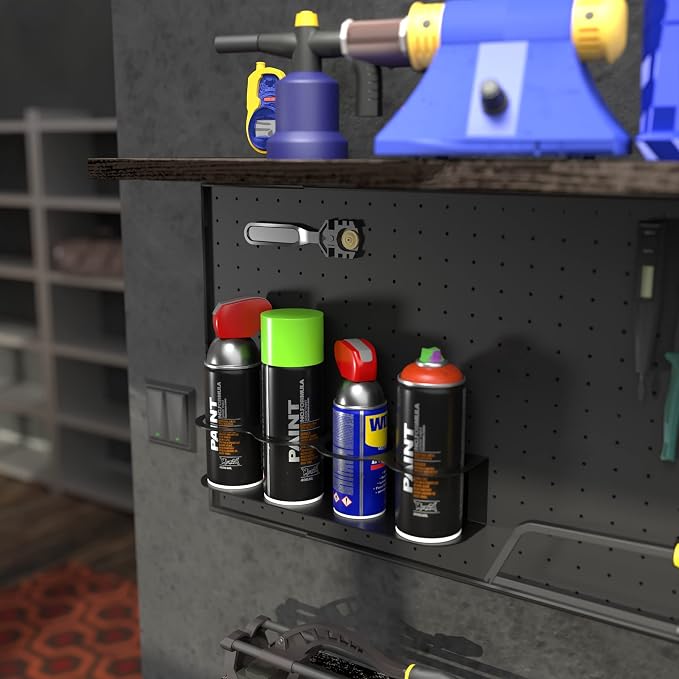 4 All-Purpose Spray Bottle Holder | Easy Install Wall Mount Hardware Included | Heavy-Duty Powder Coated Steel Storage Rack for Garage And Home | Craft Workspace Paint Bottle Organizer USA Made