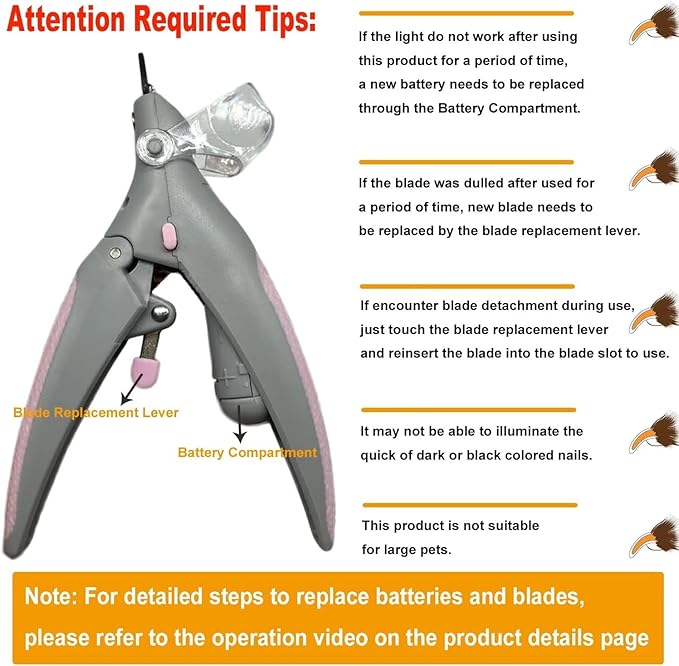Illuminated Pet Nail Clipper, 5X Magnification Pet Nail Scissor Safe with LED Light, Pet Grooming Nail Care Tool Great for Dogs Cats