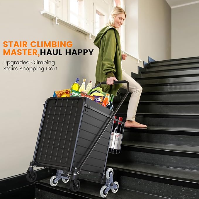 Upgraded Stair Climbing Shopping Cart for Groceries, 280LBS Grocery Cart | Waterproof Liner, 360° Rolling Swivel Wheels, Heavy Duty Utility Cart Folding Shopping Carts for Laundry Luggage Gift