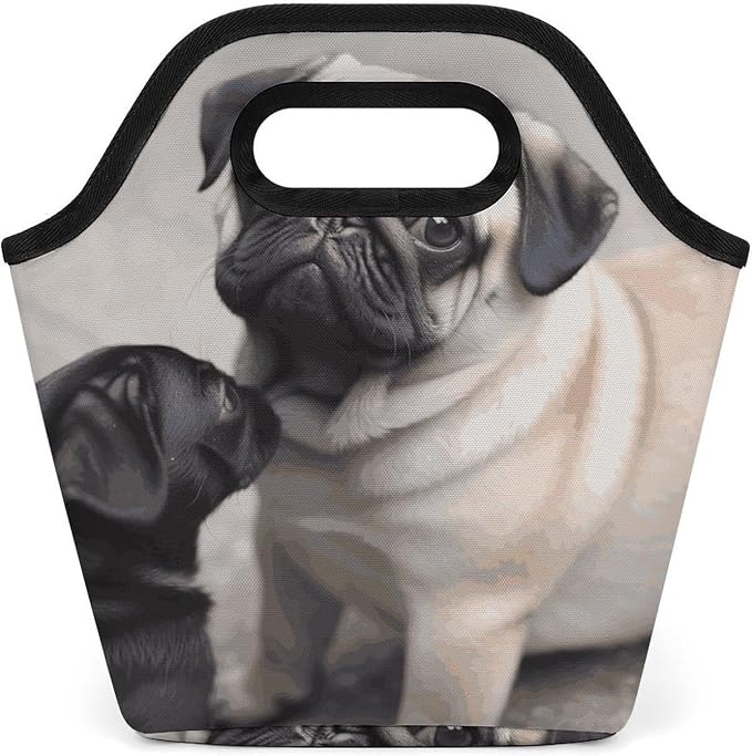 Cute Pet Pug Lunch Bag Cooler Bag Tote Bags | Reusable Portable Lunch Box for Women/Men Lightweight Soft Cooler Bags Organizer for Adults Work Travel Outdoor