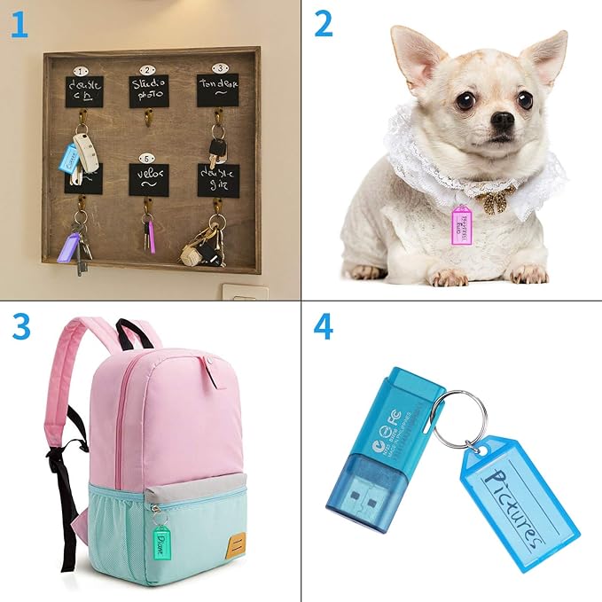 Cuttte 20 Pack Plastic Key Tags with Labels and Container 5 Colors | Key Tags with Ring and Label Window for Flash Drives, Suitcases, Backpacks, Luggage, Lunchboxes