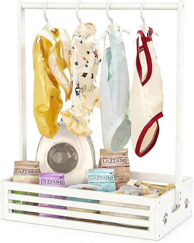 BAMBOOHOMIE Baby Clothing Rack for Toddler, Pets Clothes Rack with Storage Box & Adjustable Hanging Rod for Dogs/Cats, Baby Shower Clothes Closet Rack with Handle for Nursery Room (White, Baby)