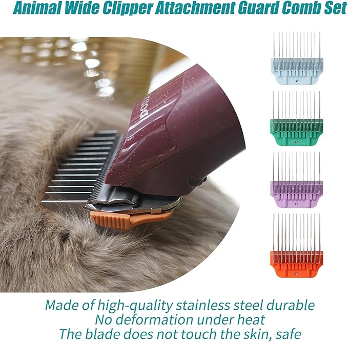 Dog Animal Stainless Steel Wide Clipper Attachment Guard Comb Set for A5 Series | Snap-On/Off Design Combs,Only Fir for 10W/15W/30W Wide Blade (Large 4-Piece)