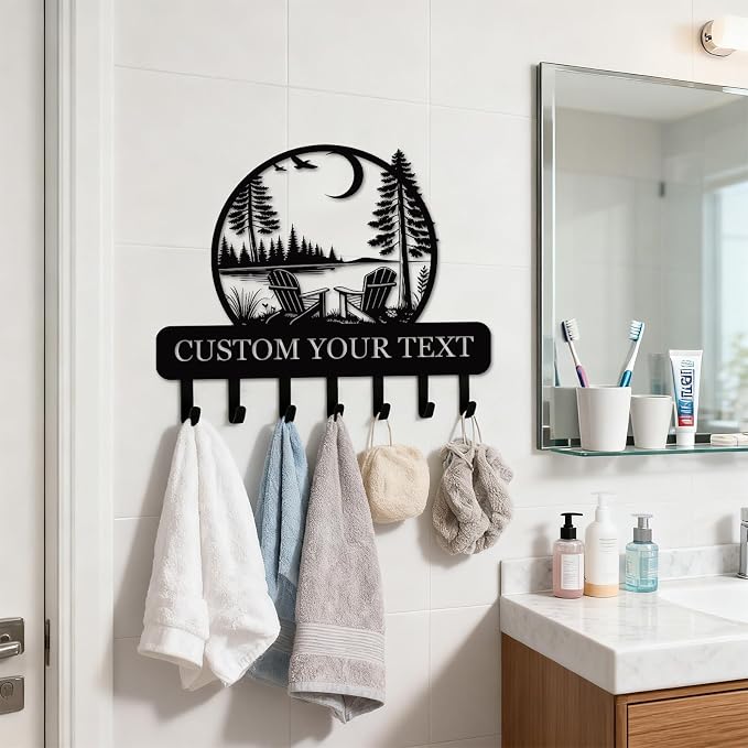 Personalized Key Holder for Wall, Custom Name Metal Key Rack Wall Mount, Lake House Metal Key Hanger with Rust-Resistant Finish, Custom Key Hooks for Cabin Decor and Entryway Organizer