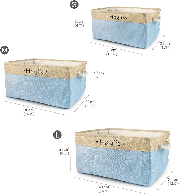 Personalized Dog Toy Storage Basket Bin Collapsible Customized Pet's Name Storage Box Organizer for Dog Toys、Dog Clothing、Dog Apparel & Accessories(Blue-S)
