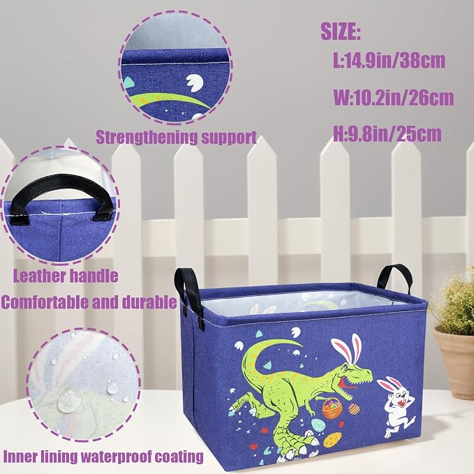 Dinosaur Easter Basket for Kid Large Empty Baby Rectangular Cute Easter Gift Storage Basket Bunny Eggs Décor (Dinosaur Rabbit)